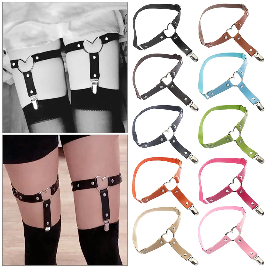 Black Pu Leather Garter Belt Women Elastic Heart Leg Garter - Premium  from vistoi shop - Just $14.99! Shop now at vistoi shop