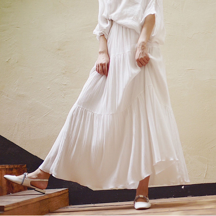 White Long Skirt High Waist Stretch Cotton And Linen Skirts - Premium  from vistoi shop - Just $34.99! Shop now at vistoi shop