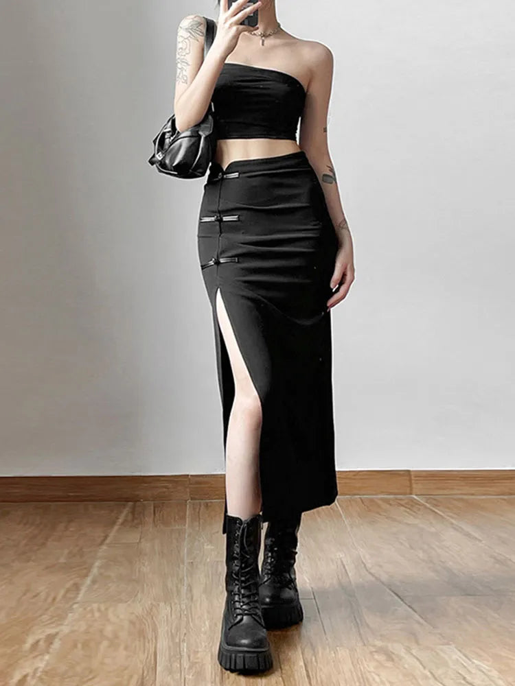 Black Split Simple Casual All-Match Hot Street Outing Cool Skirt - Premium  from vistoi shop - Just $29.81! Shop now at vistoi shop