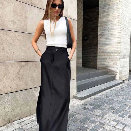 Black Loose Long Skirts Women A-Line Zip Skirts Ladies - Premium  from vistoi shop - Just $34.99! Shop now at vistoi shop