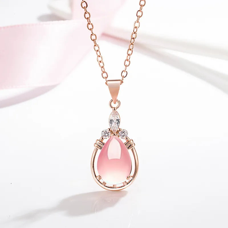 Necklace Water Drop-Shaped Pink Crystal Pendant Necklace for Women Stone Pendant - Premium  from vistoi shop - Just $29.93! Shop now at vistoi shop