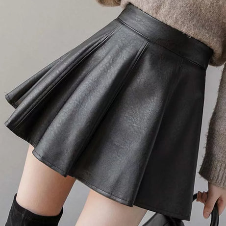 Pleated Skirt Autumn Women Solid Color Leather Winter Skirts - Premium  from vistoi shop - Just $32.75! Shop now at vistoi shop