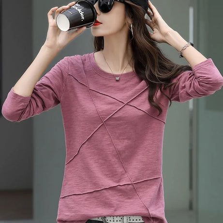 Ribbed Sping Fashion Bamboo Cotton T-Shirt Autumn Women - Premium  from vistoi shop - Just $24.99! Shop now at vistoi shop