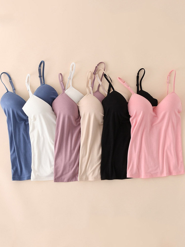 Women Padded Bra Spaghetti Tank Tops Shirt Blouse